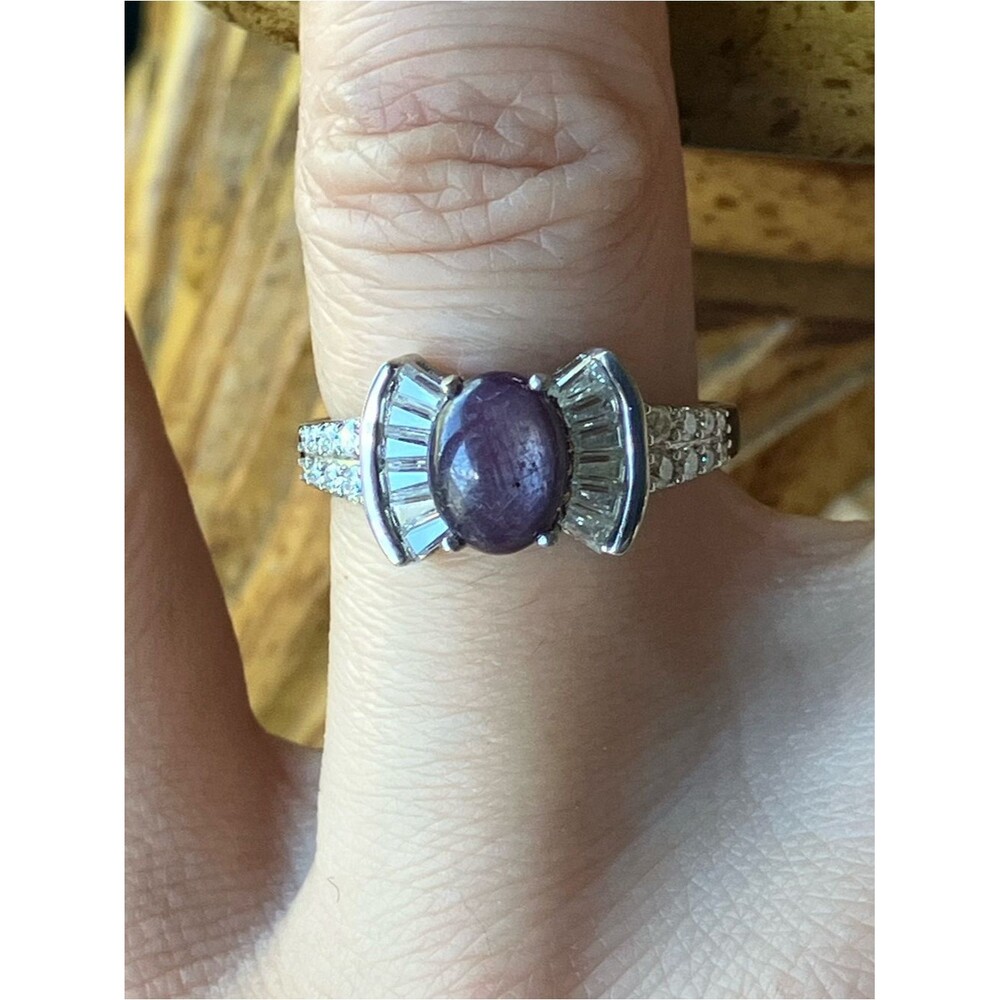 Star Ruby Moissanite Sterling Silver Ring Size 7